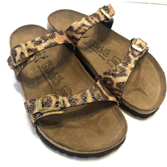 Birki's Birkenstock Tahiti Leopard Print Glitter Strap Sandal Women’s Sz US5 - Picture 1 of 5